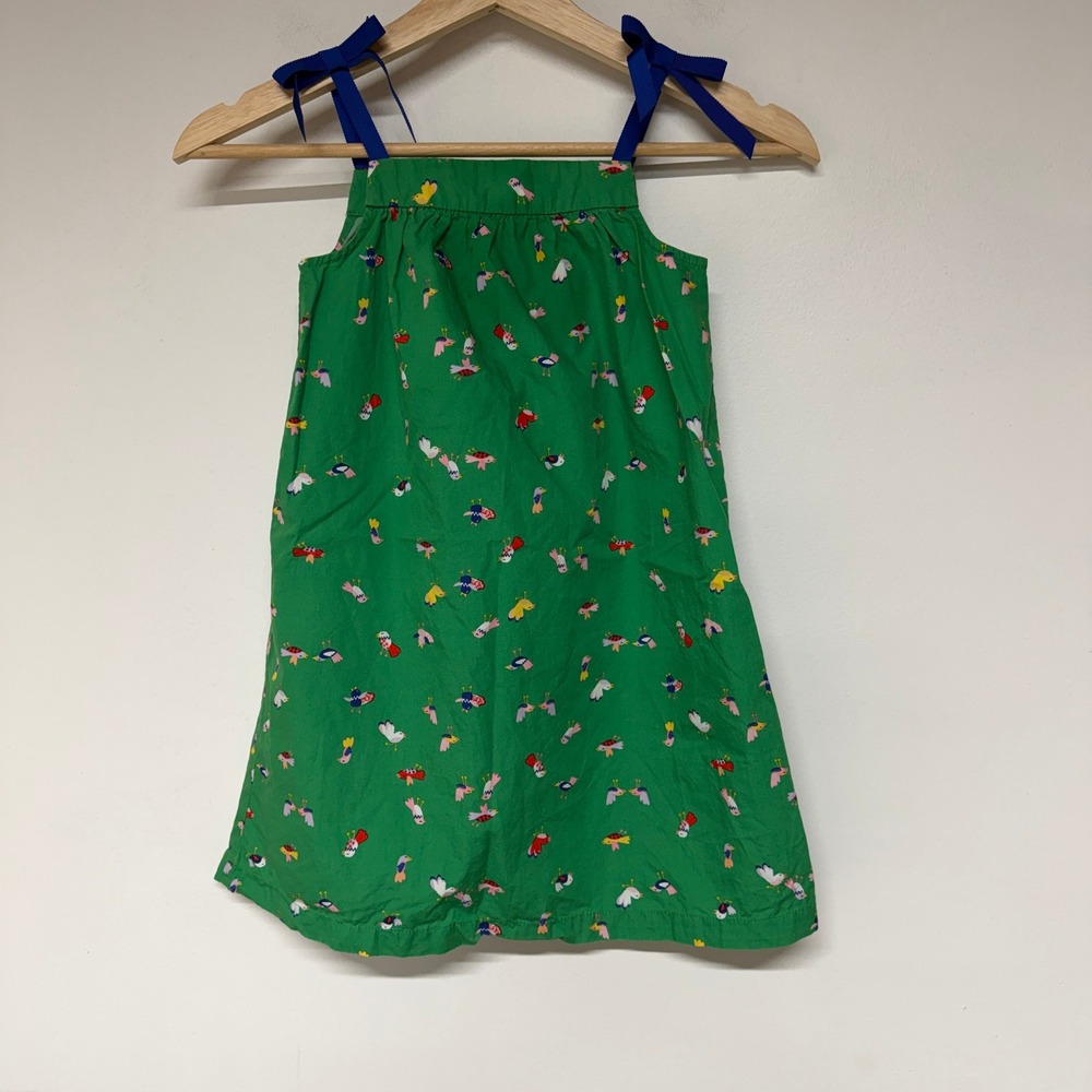 Hanna Andersson Girls Green Bird Print Tie Strap Cotton Dress Size 110 5T